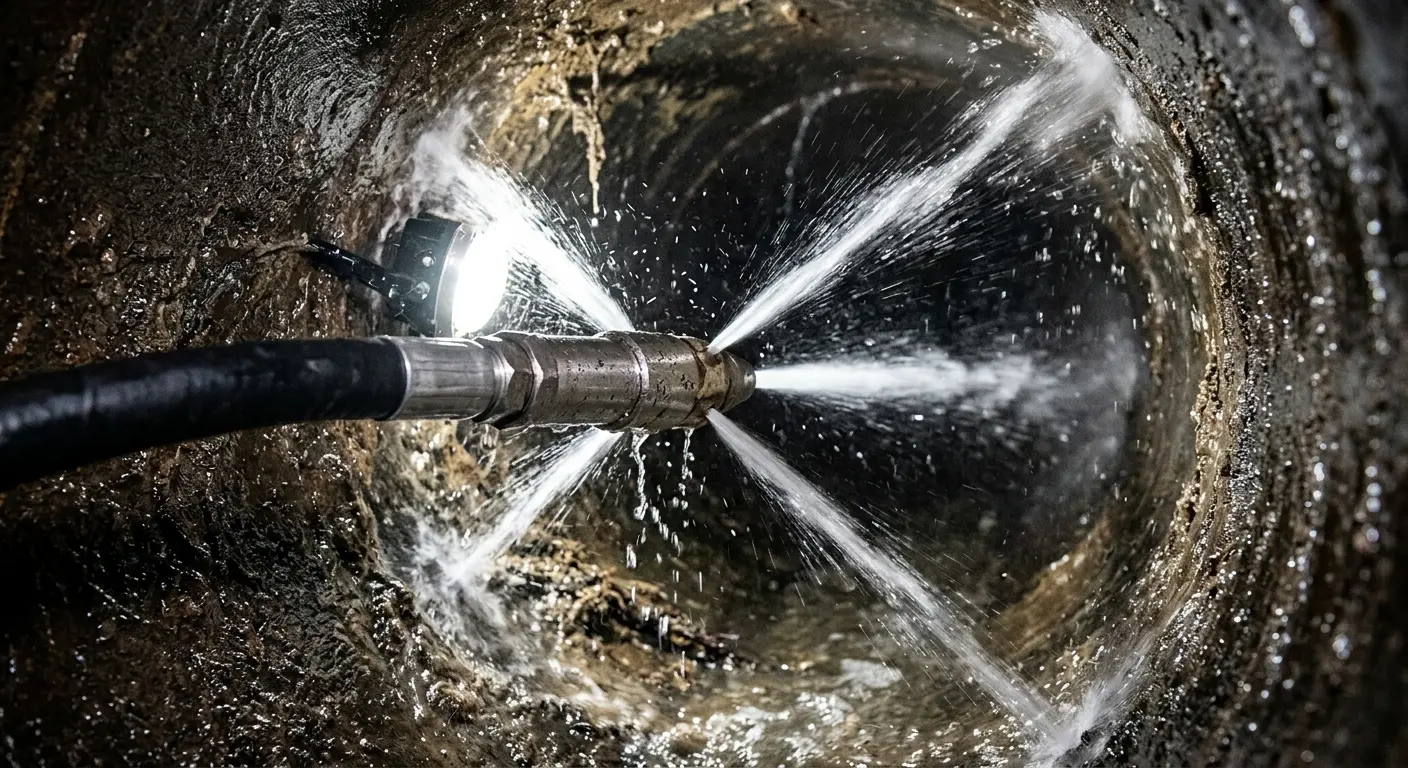 High-pressure hydro jetting nozzle cleaning sewer pipe for Sewer Cleanout in Beaver Falls